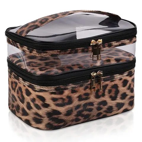 Double-Layer Cosmetic Makeup Bag for Women, Large Capacity Travel Toiletry Case, Waterproof Foldable Makeup Storage Organizer Pouch, Portable Travel Accessory, Cosmetic Bags