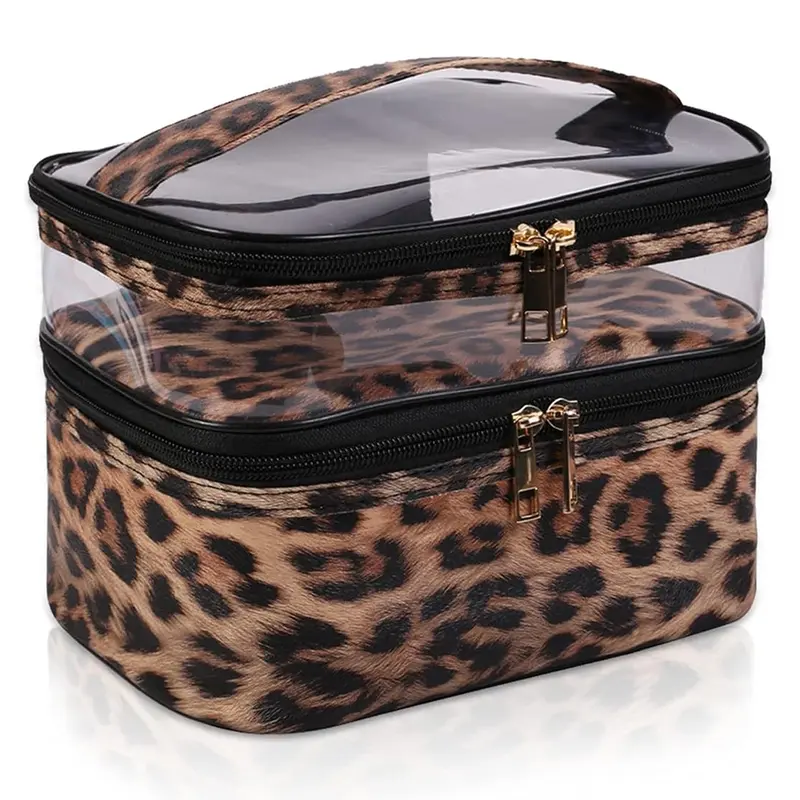 Double-Layer Cosmetic Makeup Bag for Women, Large Capacity Travel Toiletry Case, Waterproof Foldable Makeup Storage Organizer Pouch, Portable Travel Accessory, Cosmetic Bags