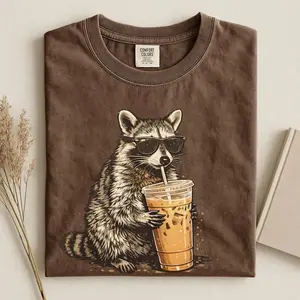 Comfort Colors Raccoon Iced Coffee Shirt, Funny Animal Graphic Tee