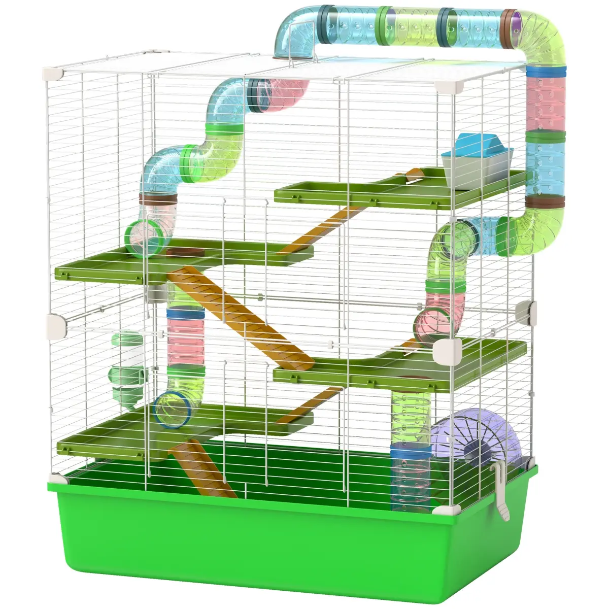212 Main D51-233V00GN Paw Hut 23 in. 5-Tier Hamster Cage with Wheel & Water Bottle - Green