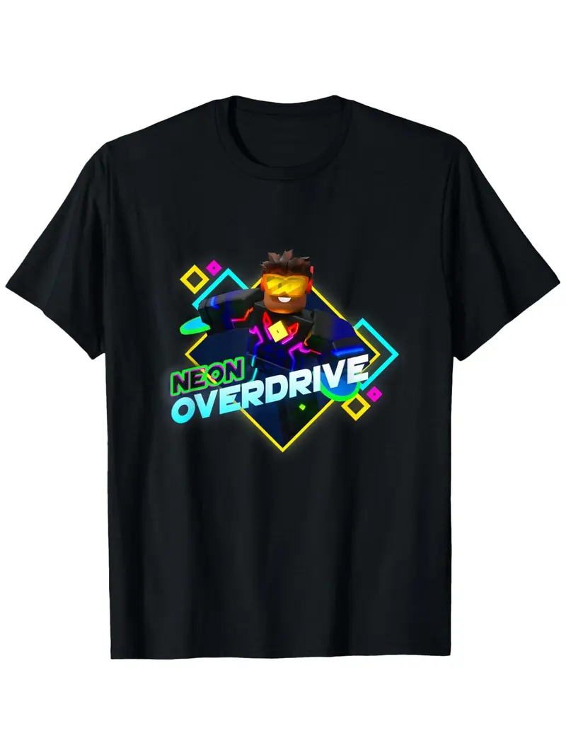 Roblox Black Neon Overdrive Classic Fit Graphic T Shirt Cotton Casual Tshirts Crewneck T-Shirt Short Sleeve Unisex Tee for Men Women Adults - Adult Crew Neck Short Sleeve Cotton and Polyester Menswear Top