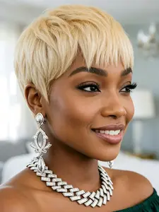 Fashion 613 Honey Blonde Short Human Hair Pixie Wig, Machine Made, Natural & Comfortable, Daily Wear Wig, Stylish and Easy to Maintain