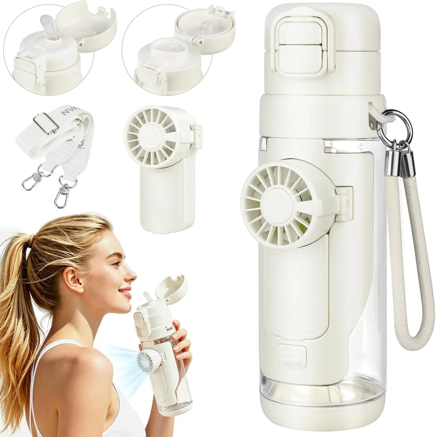 New 2027 Sports Fan Water Bottle, Featuring Usb-C Charging, Three-Speed Fan Adjustment, And A Portable Carrying Strap—Is The Ideal Choice For Outdoor Activities And Travel.