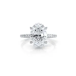 IGI Certified Oval Diamond Engagement Ring for Women - Hidden Halo U Pave Set - 14k White Gold, 3.43 Ctw.