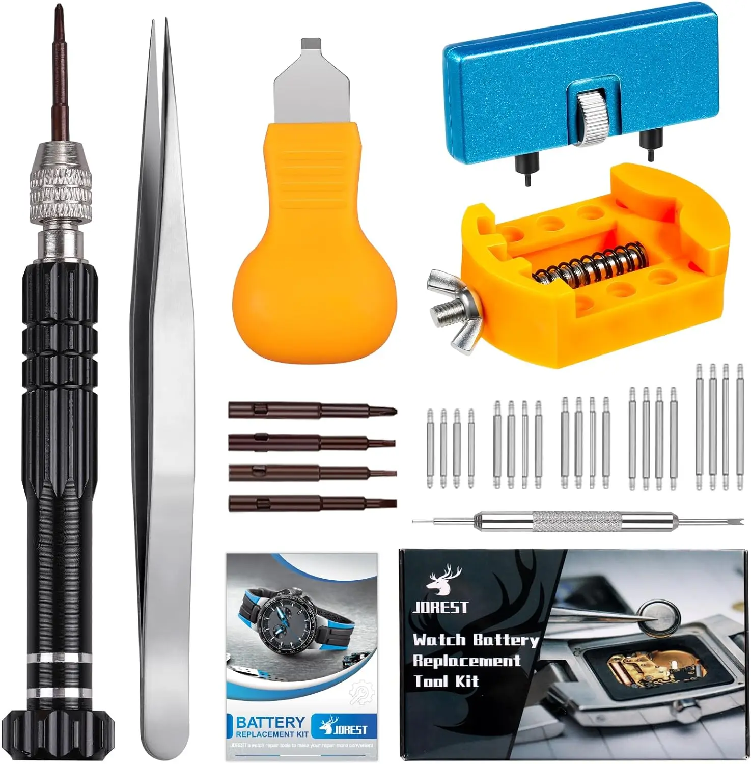 Summerfinds Jorest Watch Repair Toolkit - Adjustable Size, Groove Fit, Hollow Handle Screwdriver, Band Replacement Tool, Wrench Back Remover, Case Opener, Back Remover Holder, Spring Bar, Tweezers
