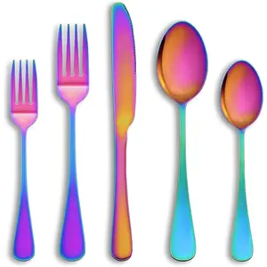 30/60 Piece Rainbow Silverware Set Service for 6/12,Stainless Steel Flatware Serving Sets,Kitchen Tableware Set,Utensil Set for Home and Restaurant,Knives Forks Spoons Set,Mirror Polished,Dishwasher Safe Colorful Cutlery