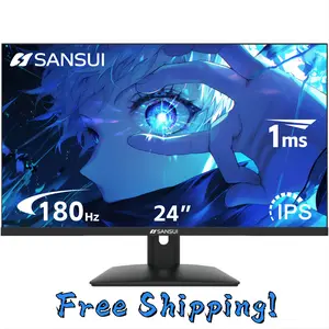 SANSUI 24 inch Gaming Monitor, 180Hz IPS Monitor with HDMI×2 DP Inputs, FHD Monitor 1ms Response Time VESA for PC and laptop (no built-in speakers)