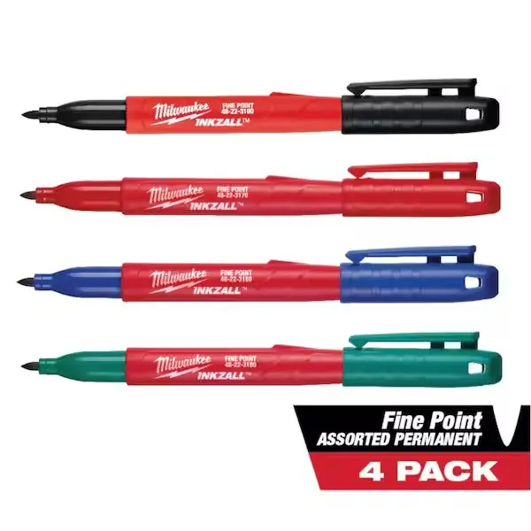INKZALL 4-Pack Multi-Colored Fine Point Jobsite Permanent Markers, Office Writing Tool Color Marker Set, Bulk Markers