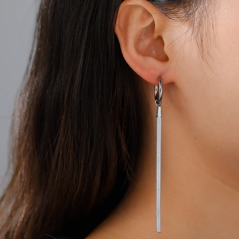 Cazador Stainless Steel Snake Chain Long Tassel Earrings for Women Drop Earrings Jewelry Fashion Korean Mother Gift Party New