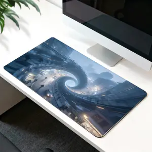 Premium Futuristic City Spiral Tunnel Street Scene Illustration High Quality Mouse Pad Modern Office Gaming Comfort Experience Non Slip Durable For Daily Work And Play  40*80 Size.