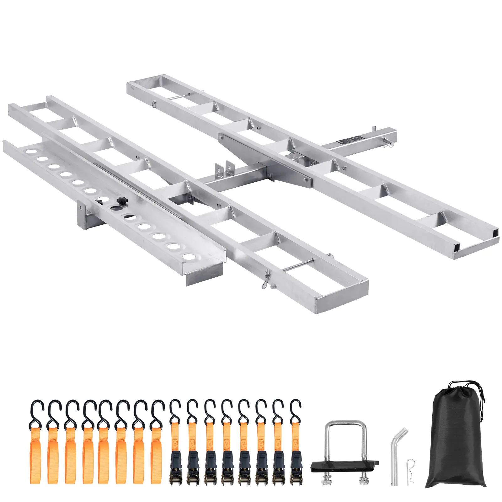 VEVOR Motorcycle Carrier,  2-Bike 600 LBS Aluminum Motorcycle Carrier Hitch Mount, Loading Ramp, Scooter Dirt Bike Trailer Hauler, Ratchet Straps and Stabilizer, for Car, Truck with 2" Hitch Receiver
