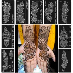 Henna Stencils 9 Sheet Henna Tattoo Kit, Reusable Henna Stickers for Hand Forearm Indian Arabian Self Adhesive Tattoo Templates