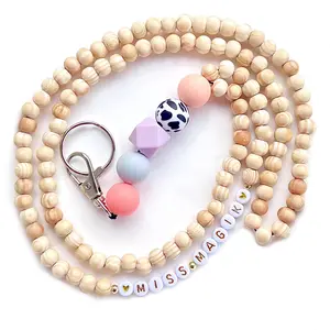 Magik Custom Nurse Teacher Lanyard for Keys ID Badge Name Necklace Chain Wooden Silicone Beaded Holiday Halloween Christmas Gift Personalized