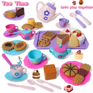 Tea Party Set for Little Girls, Pretend Teapot Set, Princess Tea Time Play Kitchen Toy with Teapot, Cup for Birthday Easter Gift Kids Toddler, Play Kitchen Accessories