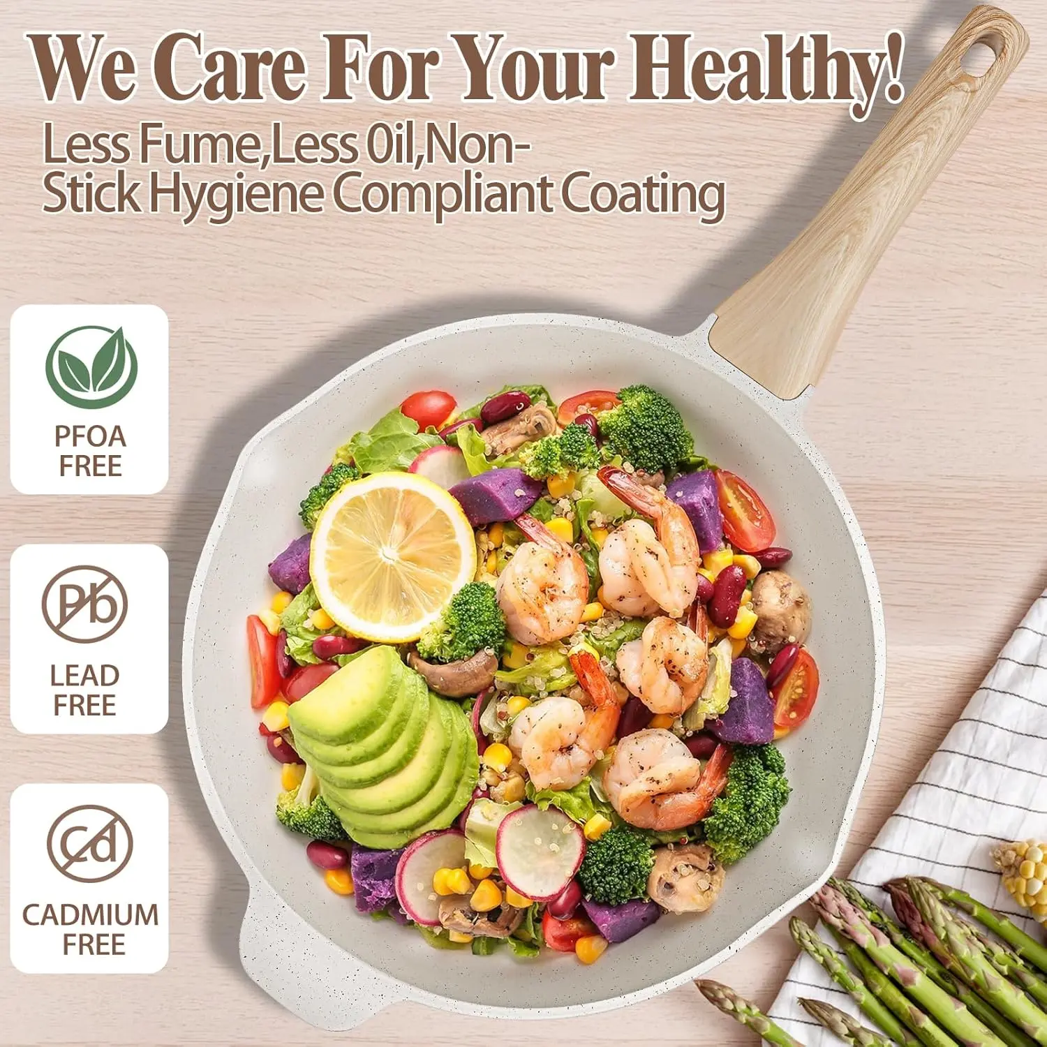 12-In Nonstick Ceramic Deep Fry Pan Skillet with Lid + Rack, Stay-Cool Handle, Steam Rack Compatible, Induction-Ready Healthy Cooking Cookware