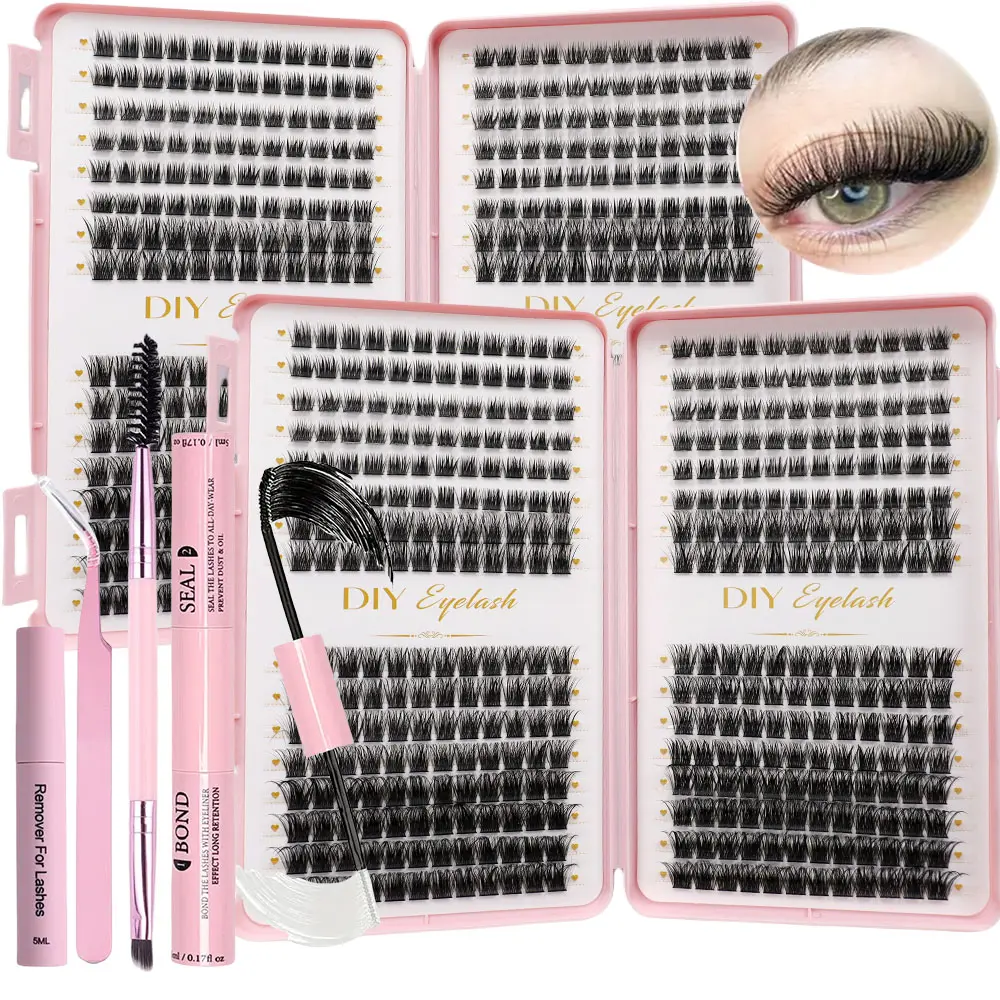 2-pack Eyelash Extension Kit Fairy Eyelash Cluster Kit Manga Eyelash Cluster C Curl DIY Eyelash Extension Kit Anime Eyelash Single False Eyelash Cluster Kit+Eyelash Double Head Adhesive+Eyelash Clip+Eyelash Removal, Eyelash Extension Tweezers