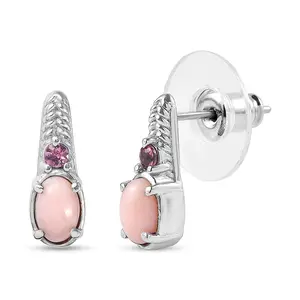 Angelskin Pink Opal and Lotus Garnet 0.90 ctw Stud Earrings in Stainless Steel