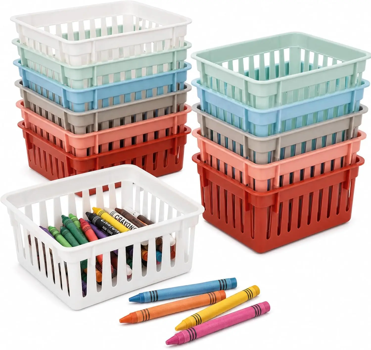 gisgfim 12 Pack Small Plastic Baskets for Organizing Classroom Storage Basket Mini Crayon Storage Bins Container Box Bins for School Teacher Supplies Desk Home Office 5.3" L X 5.3" W X 2.4" H