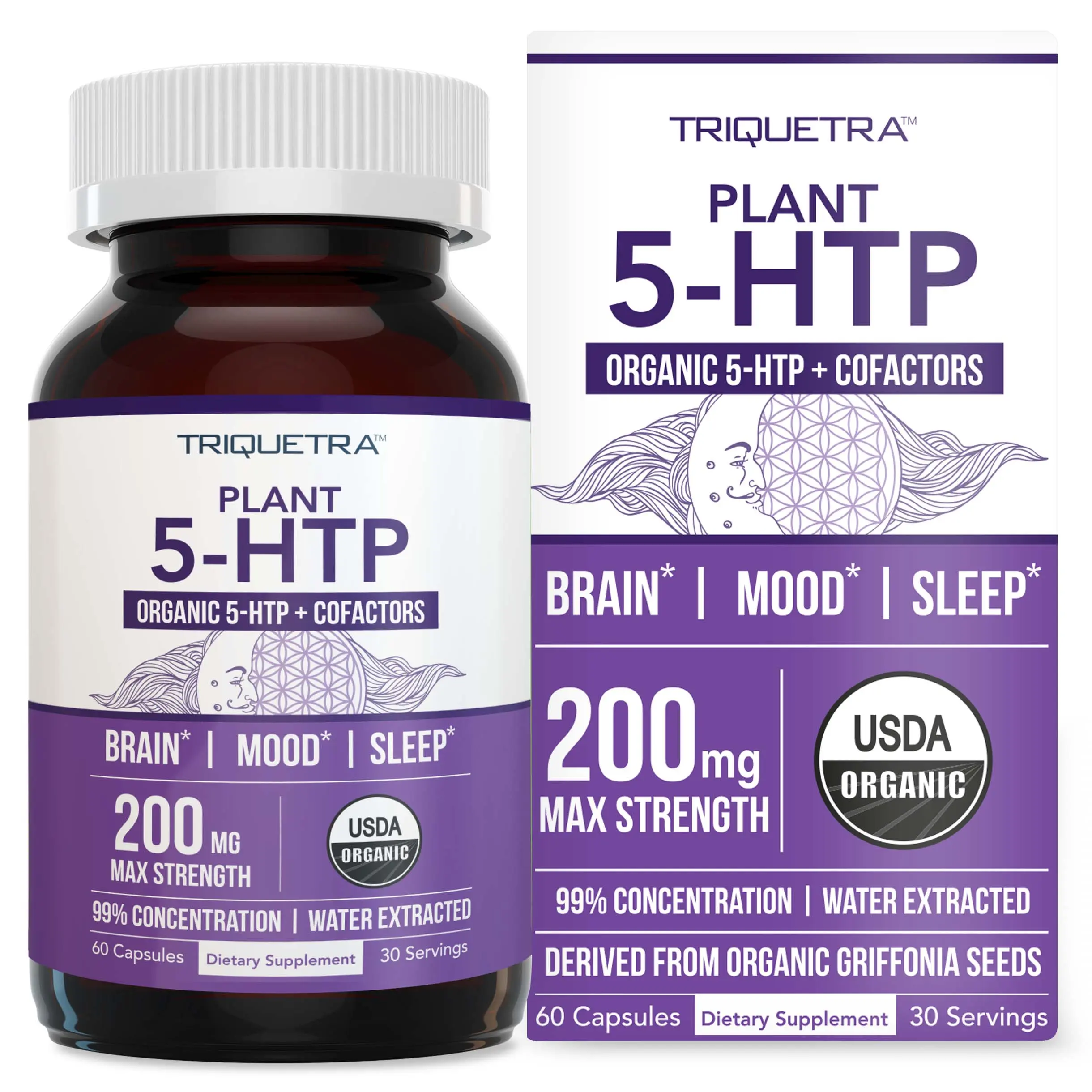 Plant 5-HTP 200 mg, 99% 5HTP Plus Cofactor Vitamin B6 & Lion’s Mane | Water Extracted from Organic Griffonia Seeds | Supports Mood, Cognition & Sleep