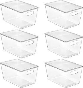6 Pack Clear Stackable Storage Bins with Lids, Large Plastic Containers with Handle for Pantry Organizer and Storage,Perfect for Bathroom,Cabinet,Kitchen,Fridge,Closet Organization
