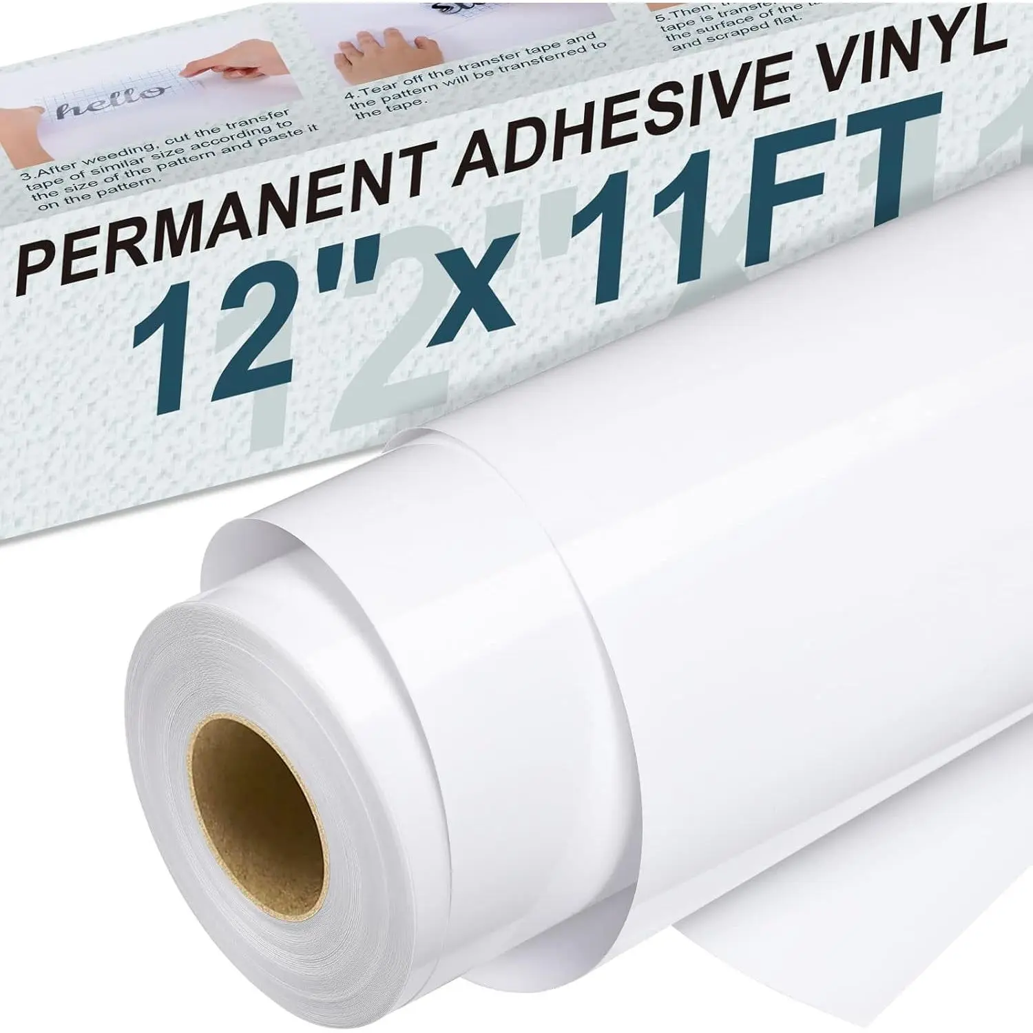 Permanent Vinyl - 12" X 11FT White Adhesive Vinyl Roll for Cricut, Silhouette and Other Cutters, Permanent Outdoor Vinyl for Cup,Decor Sticker,  Decal, Scrapbooking, Signs(Glossy White)