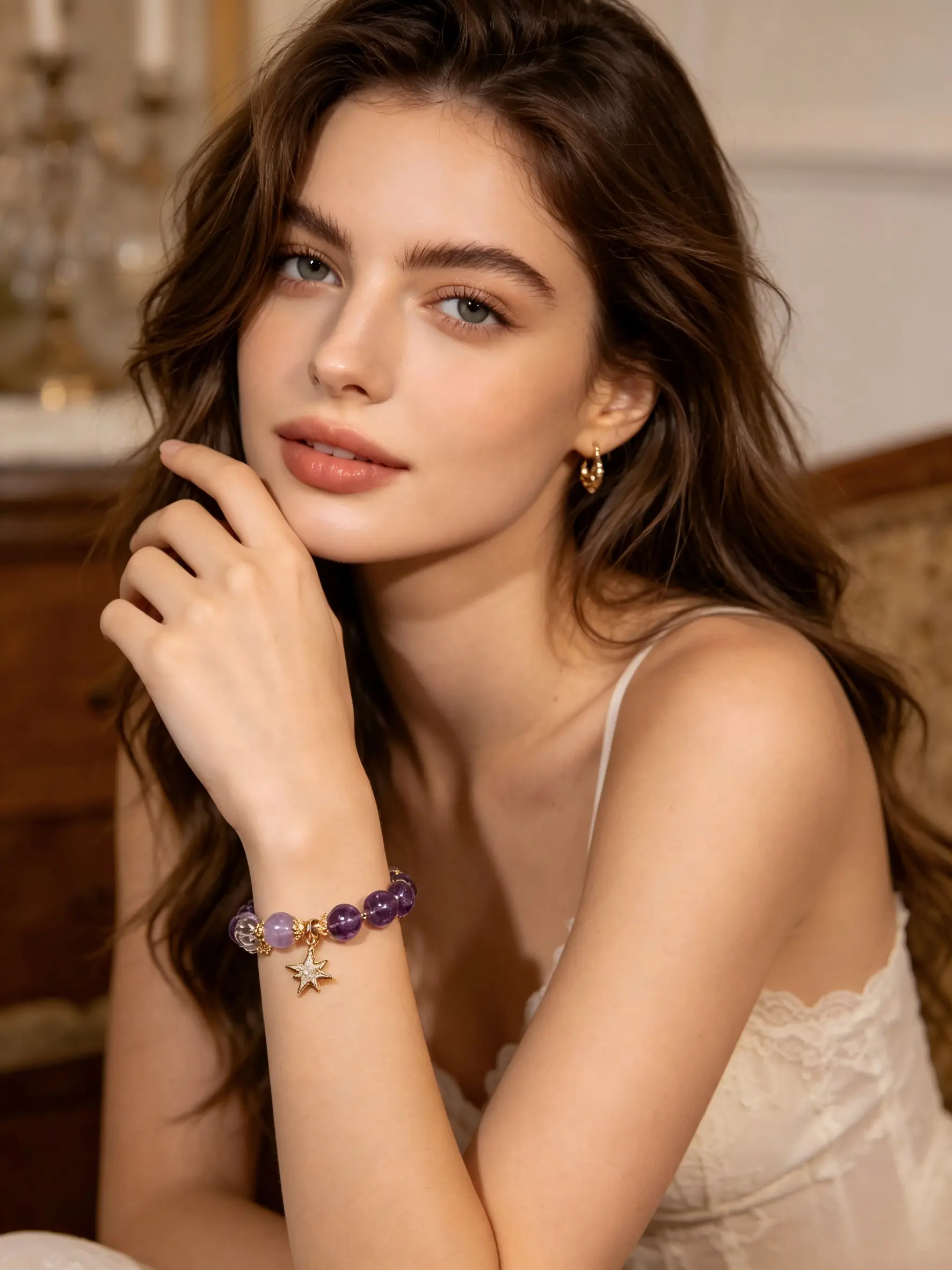 8mm Amethyst Bead Bracelet - Auspicious Vitality Costume Jewelry with Crystals and Healing Stones, Healing Crystal Accessory for Fashion Enthusiasts