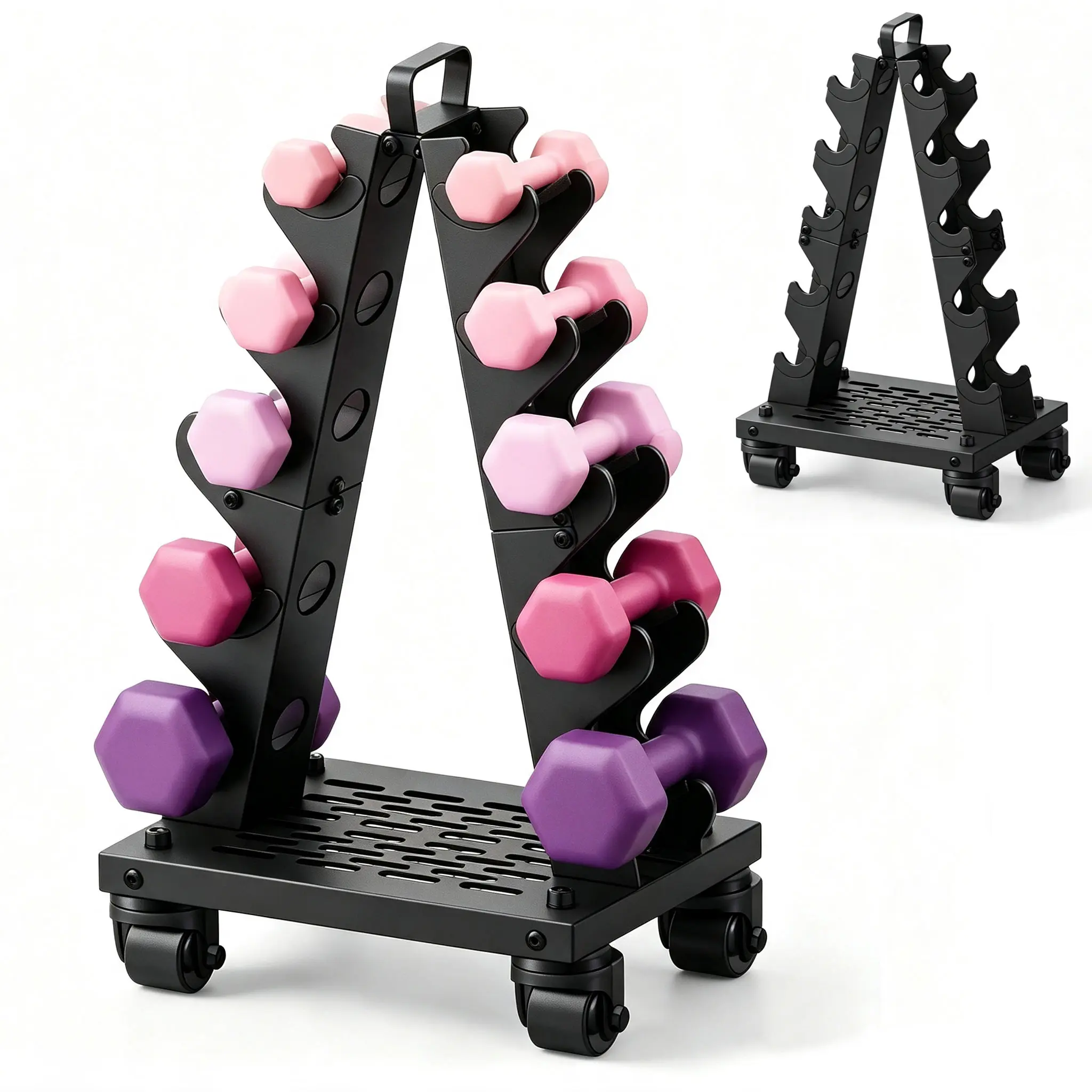5-Tier Dumbbell Rack Stand for Home Gym | Stable A-Frame, Fits 5–35 lb Dumbbells, Protective Padded Cradles, Adjustable Feet, Easy-Carry Handle