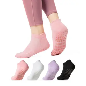 4 Pairs CoolMate Yoga Pilates Socks with Grips for Women, Crew Non Slip Women for Barre, Pilates Gifts (One Size, Open Top Pink/White/Light Purple/Black)