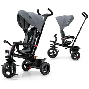 Costzon Tricycle, Toddler Bike W/Removable Push Handle, Reversible Seat, EVA Wheel, Adjustable Canopy, Cup Holder & Storage,Christmas Festival Gift Black Friday Cyber Monday