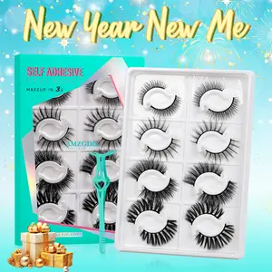 Amzgirl Self Adhesive Eyelashes Lash Clusters 8 Pairs No Glue Needed Reusable Adhesive Eyelashes with Tweezers （4 Styles,D Curl,8-17mix） Makeup Cosmetic