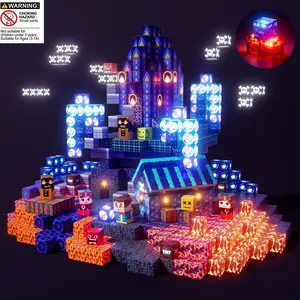 Light Up Magnetic Blocks -150/100 PCS Magnetic Building Blocks Set ，Blue Castle with LED Lights, Light Up Magnet Cubes, Creative Magnetic Blocks, STEM Montessori Sensory Toys  for Kids Boys Girls Ages 4-8 Christmas Birthday Gifts Multifunction