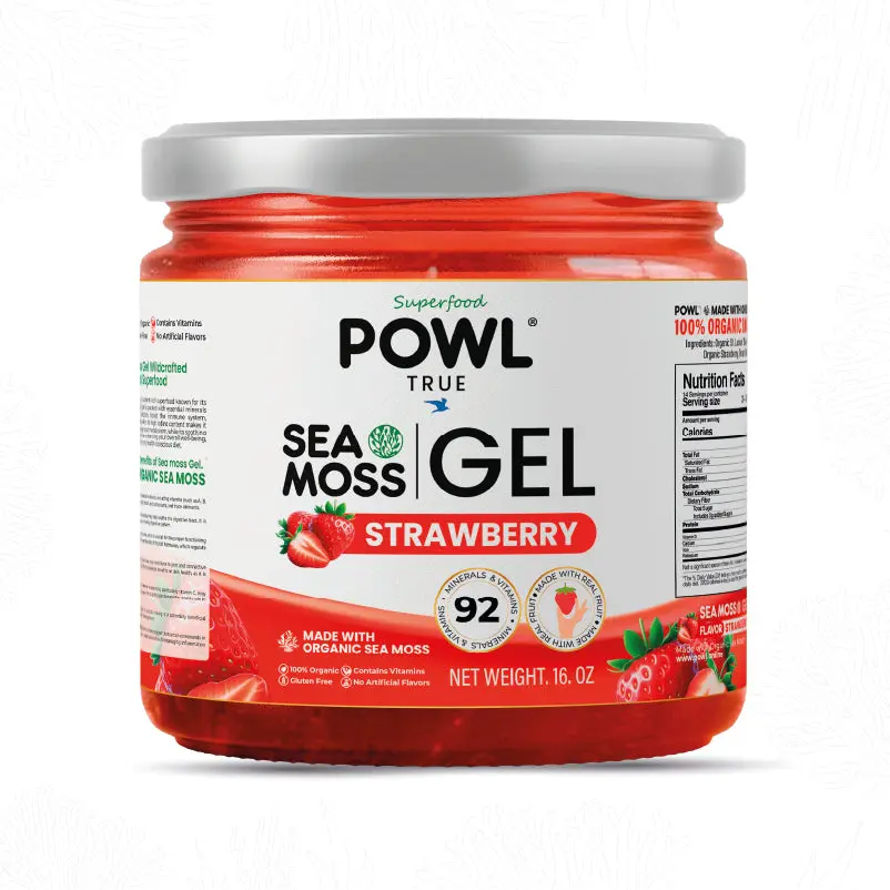 Organic Sea Moss Gel - Wildcrafted Irish Natural Superfood - Strawberry flavor. Edible Supplement Dietary Fitness Healthcare Vitamin blue  sea moss anti aging