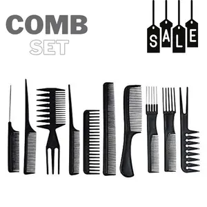 10PCS Black Hair Combs Set for Hairdressing, Cutting & Styling - For Women, Men & Kids