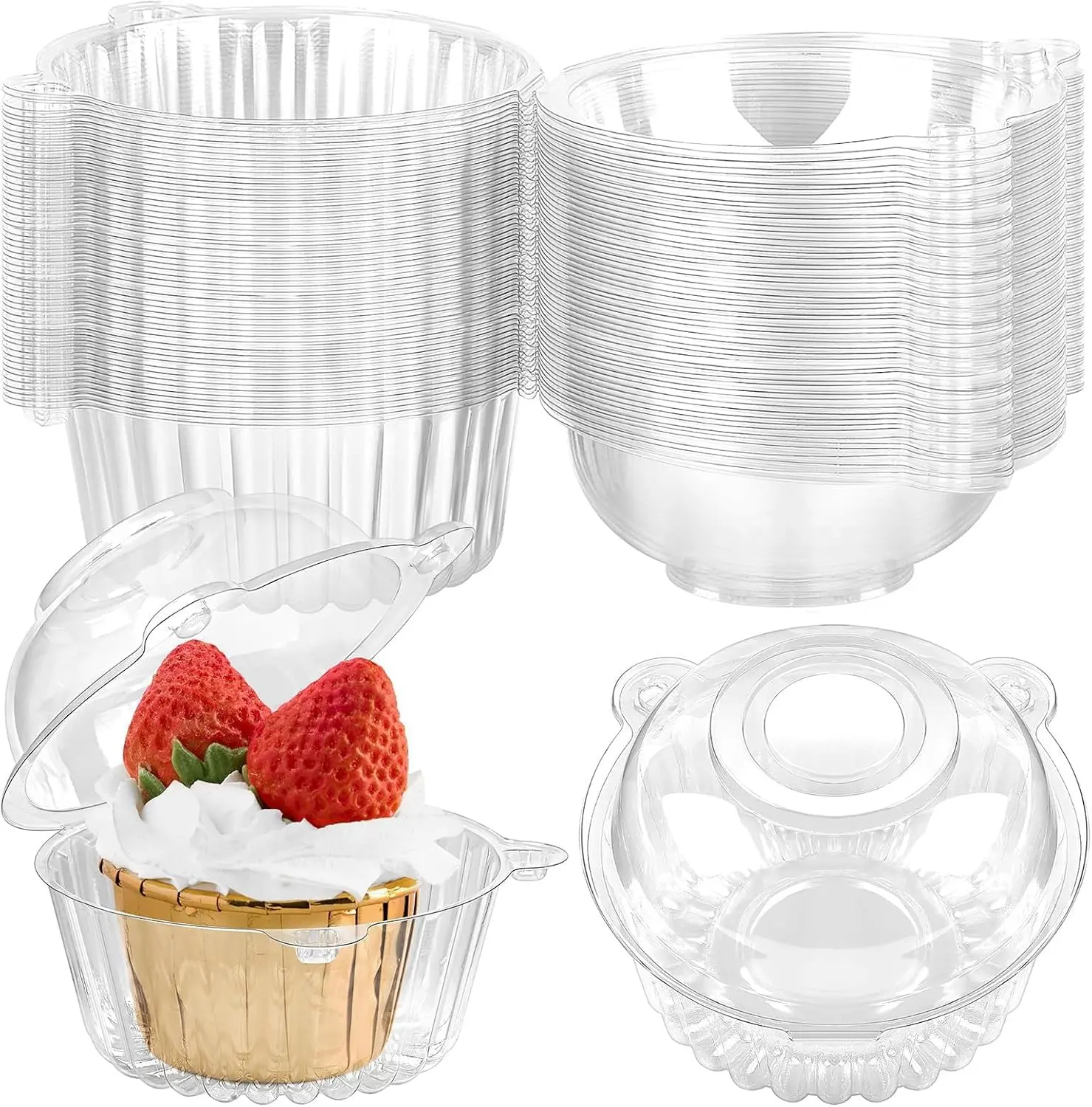 50ct Cupcake Holders Individual Cupcake Containers, Disposable Clear Plastic Single Cupcake Carrier with Dome Lid for Dessert To-Go, Muffin, Cheesecake, Pastries