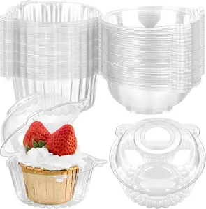 50ct Cupcake Holders Individual Cupcake Containers, Disposable Clear Plastic Single Cupcake Carrier with Dome Lid for Dessert To-Go, Muffin, Cheesecake, Pastries