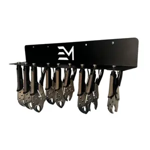 Vise Grip Organizer: Matte Black Steel Rack Holds 9 Pliers Securely with Adjustable Slots for Easy Access Efficient Storage Solution Made in Ohio USA