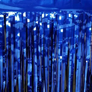 Anderson's Metallic Blue Fringe, 15" x 10' Shiny Decorative Trim for Floats, Parties, Tables, Ceilings, Doorways, Backdrops, and Event Décor