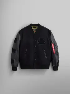 FAUX LEATHER MA-1 VARSITY BOMBER JACKET