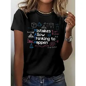 -1Women's Funny Math-Themed T-Shirt - Science Humor Math Equations & Graphs Print, Breathable Polyester Casual Round Neck Short Sleeve Top for Math Lovers, & Teachers - Funny Gift Idea for Casual Attire, Geometric Pattern with Math Jokes