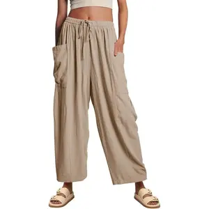 Women's Linen Wide Leg Pants 2025 Casual Loose Lightweigt Beach Palazzo Harem Pants