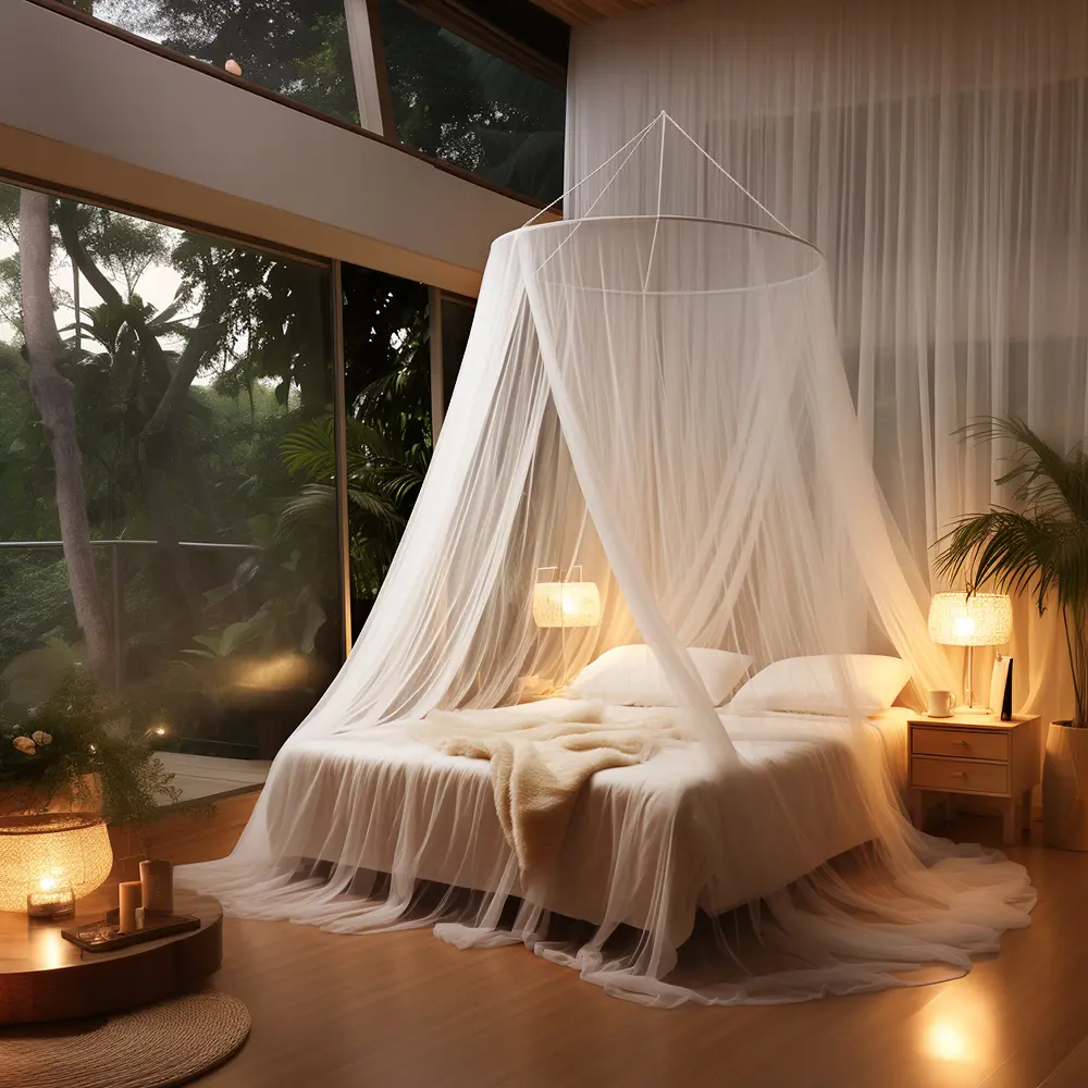 Snooztex Minimalist Round Canopy Mosquito Net - Premium Fine Woven Mesh, Insect Prevention, Breathable, Soft, Lightweight, Portable, Foldable, Easy-Installation for Bedroom Use, Mosquito Proof Net, Canopy Mosquito Nets