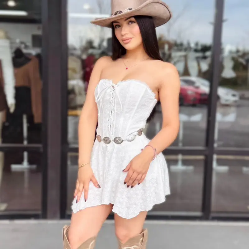 Lace up dress with built in shorts