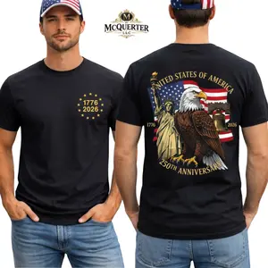 USA 250 Years T-Shirt – USA 250th Anniversary Statue of Liberty Eagle Back Graphic Tee, Patriotic 1776 2026 July 4th Shirt For Men For Women, 4th Of July Day Shirt