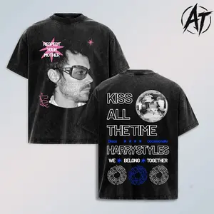 Harry Styles "Kiss All The Time" Tour 2026 Vintage Acid Wash Heavy Cotton Oversize Unisex Pop Concert T-Shirt, Retro Y2K Streetwear Graphic Shirt, Double Printed Love On Tour Disco Music Merch for Fans Collector Washed Tee
