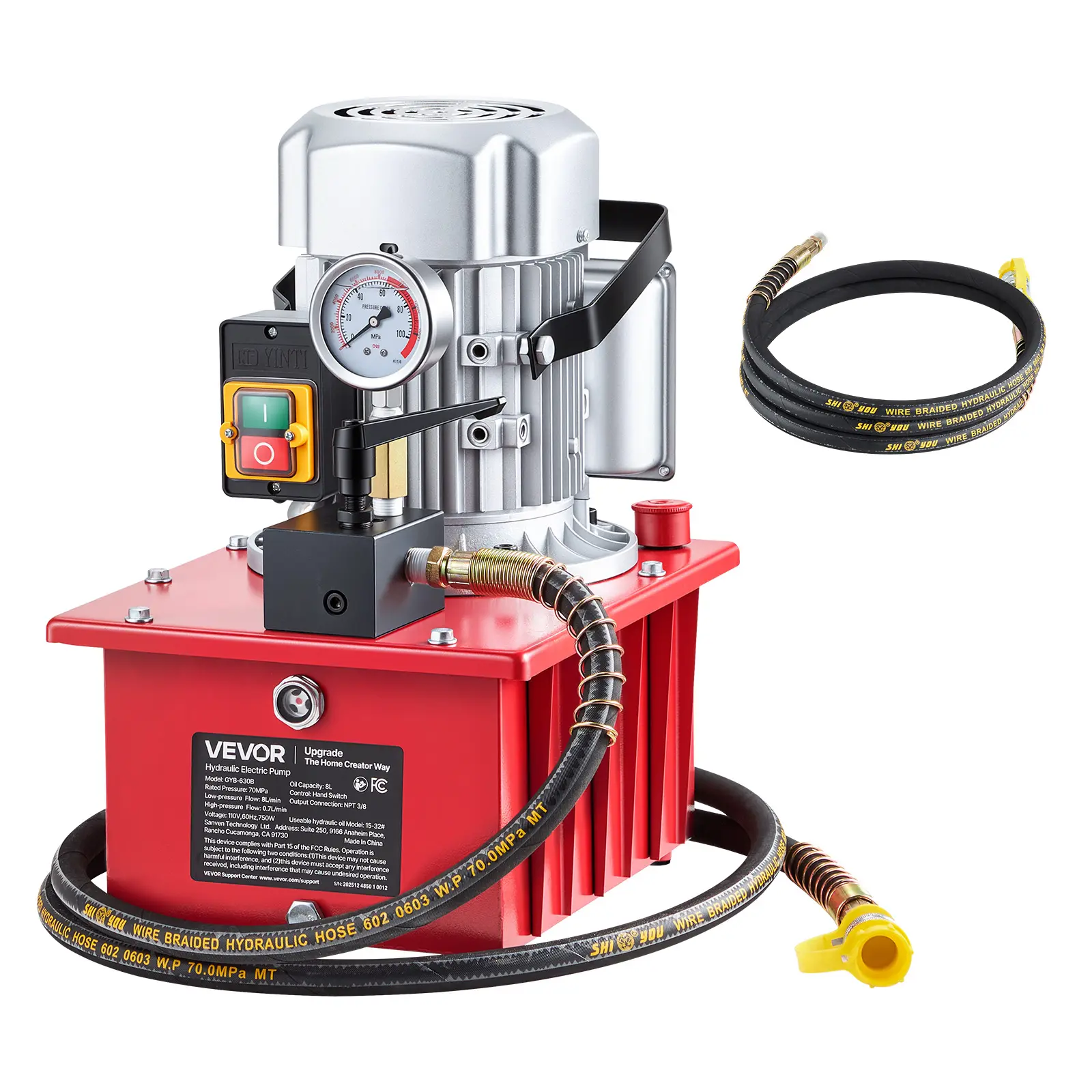 【summerfinds】VEVOR Electric Hydraulic Pump, 750W 10,000 PSI, 120V Single Acting Electric Driven Hydraulic Pump Power Pack Unit, with Manual Valve, 2.1 Gallon / 8L, for Punching, Bending, Single Acting Cylinders