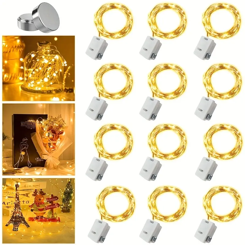 Ledoor 6/12-Pack, Fairy String Lights, 20LED Indoor Flashing String Lights, 3 Flashing Modes, Fairy Tale Lights Battery Powered, Suitable for Weddings, Birthday Parties, Valentine's Day, Florist, Christmas, Mason Jar Vase - Including Batteries