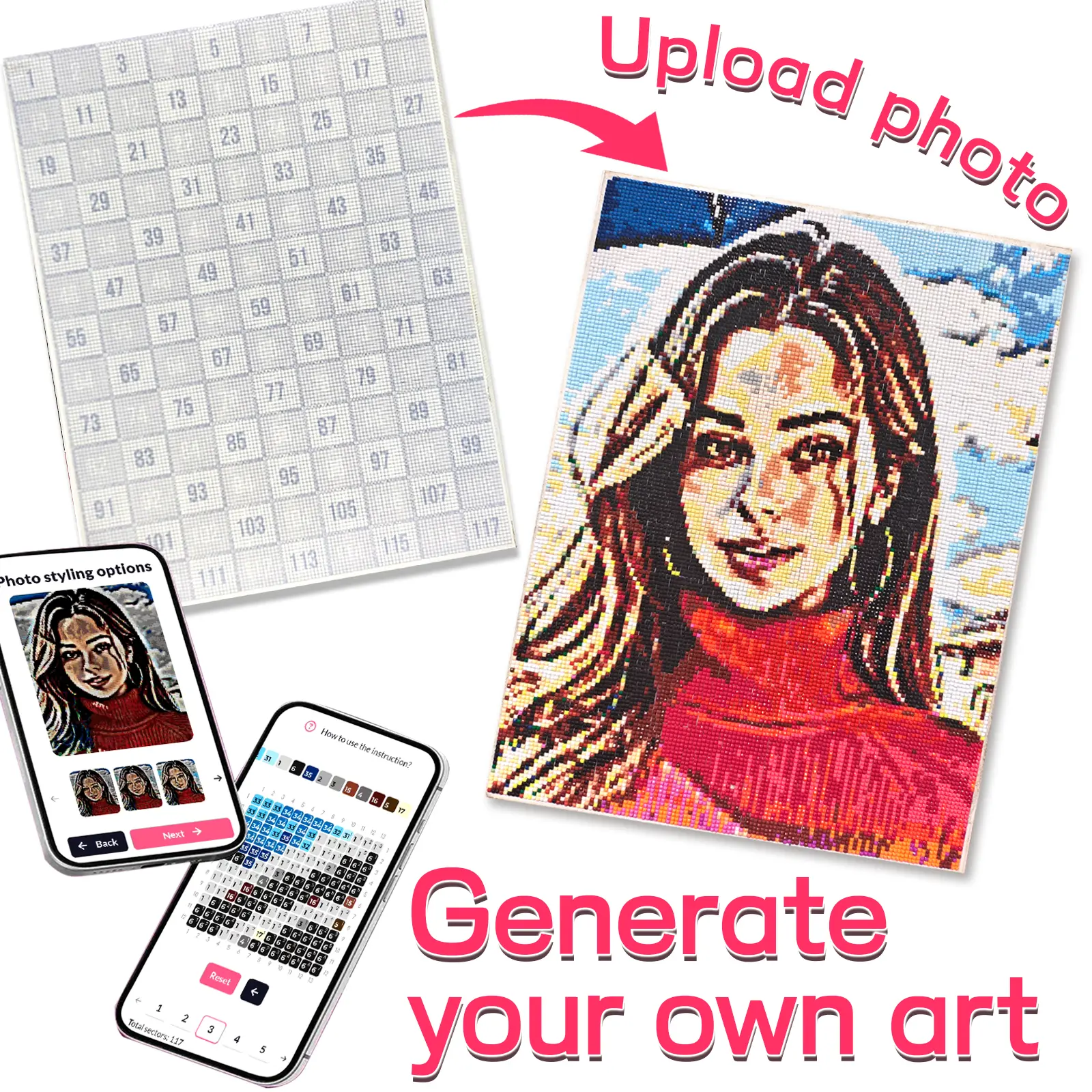 Easy Beginner Custom Photo Framed Diamond Painting Kit, 30×40cm DIY Needlework Portrait Wall Art, 38 Square Diamond Types for Vivid Finish, Full Dotting Tools Set, QR Code Photo Upload, Birthday Handmade Gift, Beginners