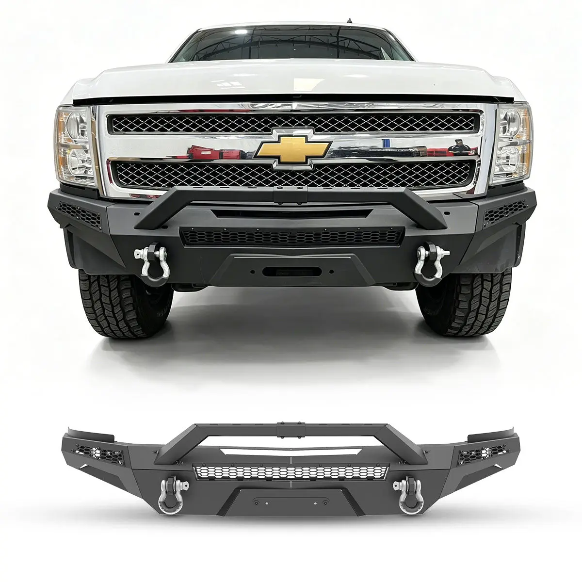 WOLFSTORM Heavy-Duty Front Bumper for 2007-2013 Chevy Silverado 1500, Bolt-On Off-Road Replacement Bumper with LED Lights for Enhanced Protection, Multiple Combinations Available