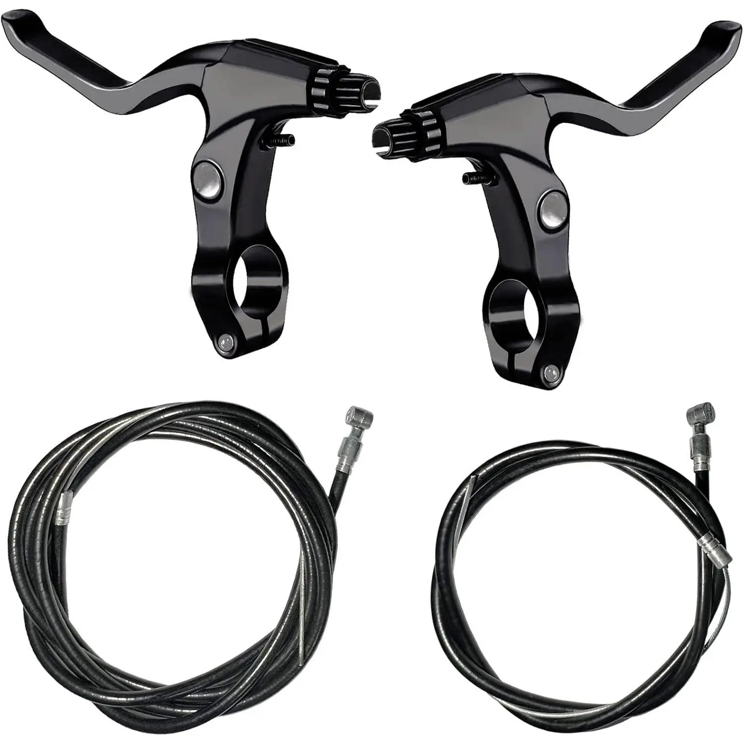 4-Piece Bicycle Brake Accessories Set, Bike Accessory - Aluminium Alloy Levers (2), Wires (2) for Mountain MTB Bikes, Black Finish, Cycling Gear