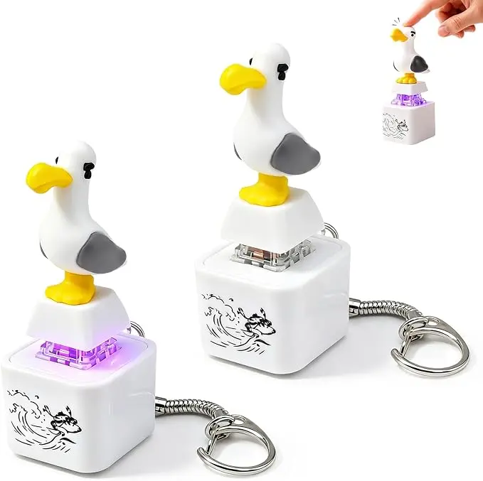 Seagull Mine Sound Button Keychain, Rechargeable Fidget Clicker with Real Sound & LED Light, Funny Interactive Desk Stress Relief Toy Gifts for Adults